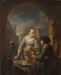 Fischverkäuferin bei Abend